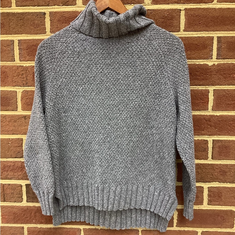 Patagonia Gray Knit Turtleneck Sweater Split Hem Chunky S